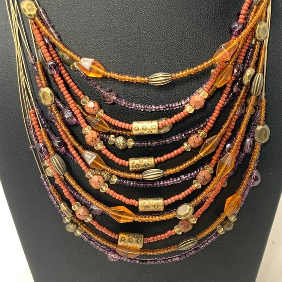 Multi-Strand Beaded Necklace With Amber & Brown Tones By Coldwater Creek 18" - Picture 2 of 5